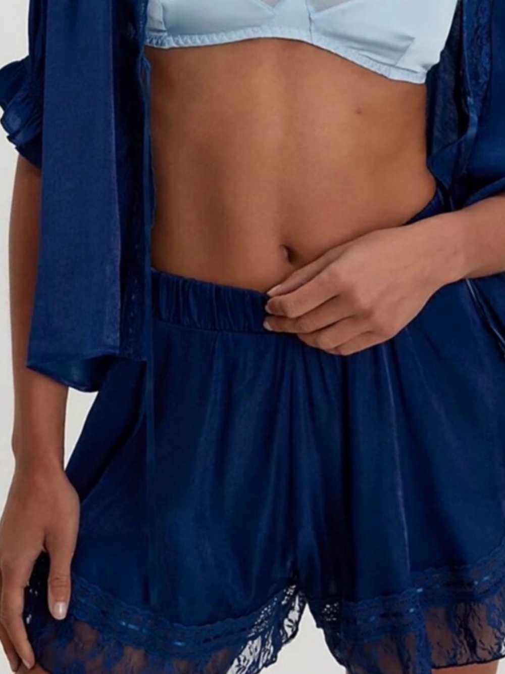 Free People Navy Satin Lace Trim Shorts